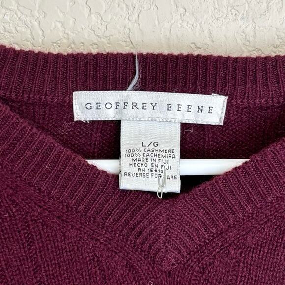 Geoffrey Beene Mens Burgundy Large Cashmere Sweater V Neck Pullover Winter - Picture 4 of 9